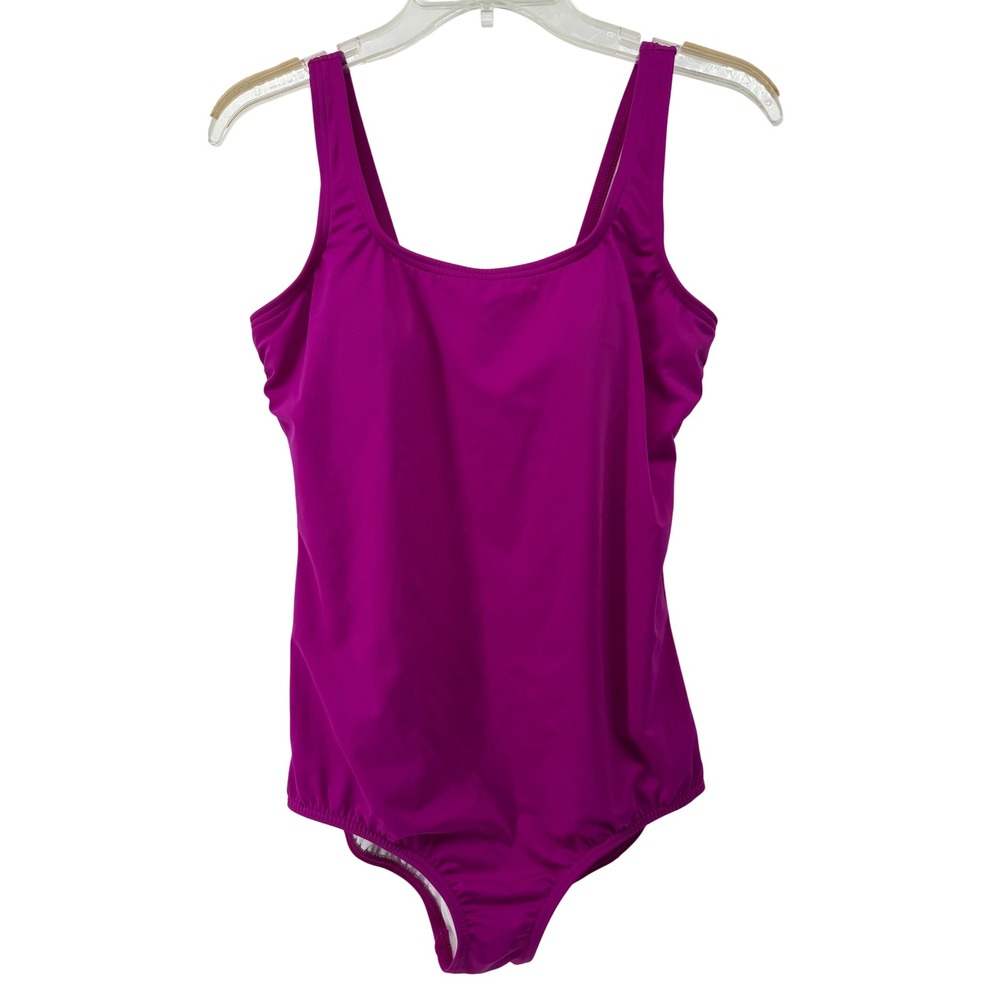 Lands End Womens Magenta Purple One Piece Swimsuit Square Neck Size 14